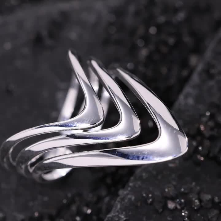 Women's Wide Band Ring Hip Hop Style Adjustable Hand Ring 925 Silver